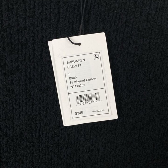 Theory Black Shrunken Fit Crewneck Sweater Feathered Cotton Linen - Picture 4 of 8